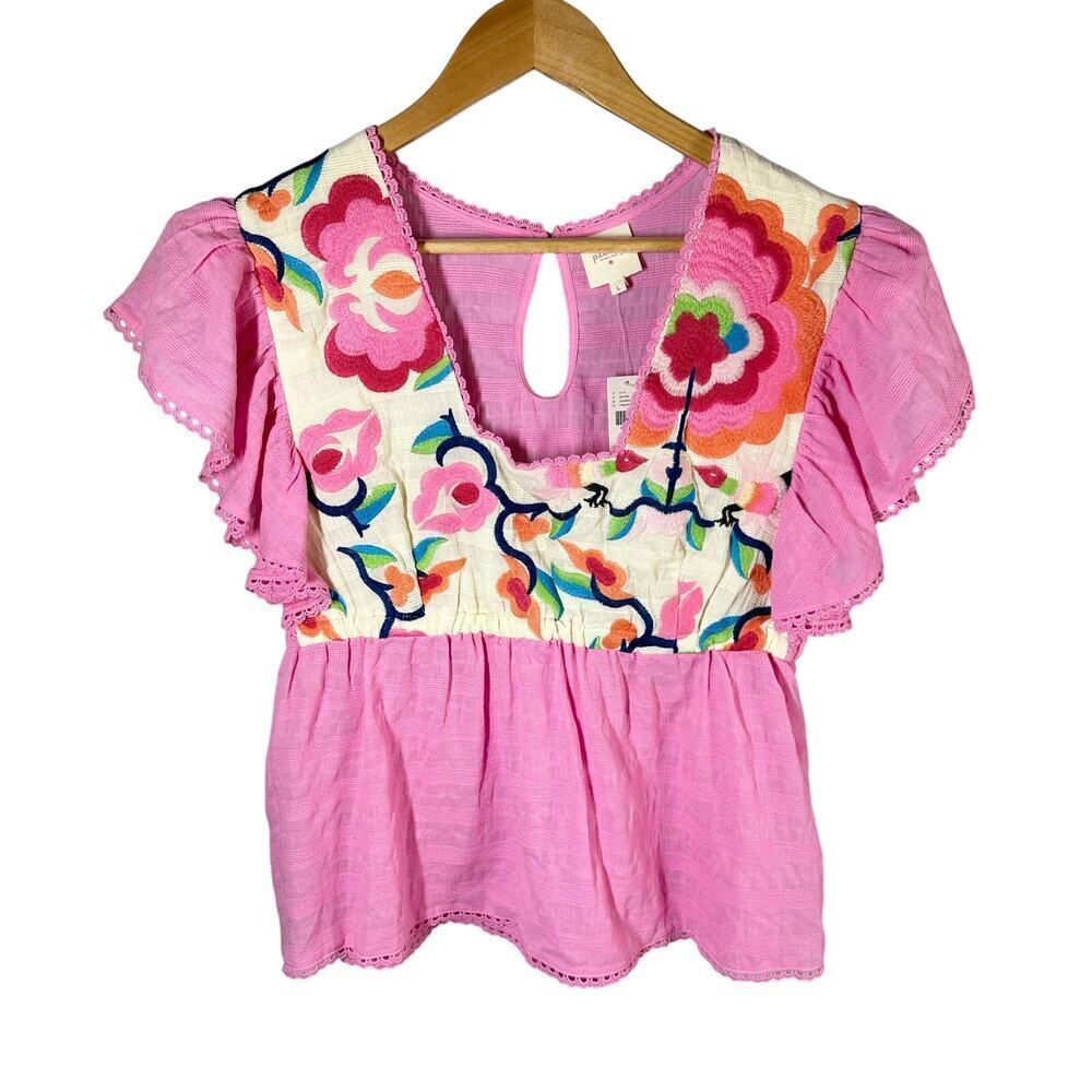Anthropologie Plenty by Tracy Reese Embroidered Babydoll Blouse Large